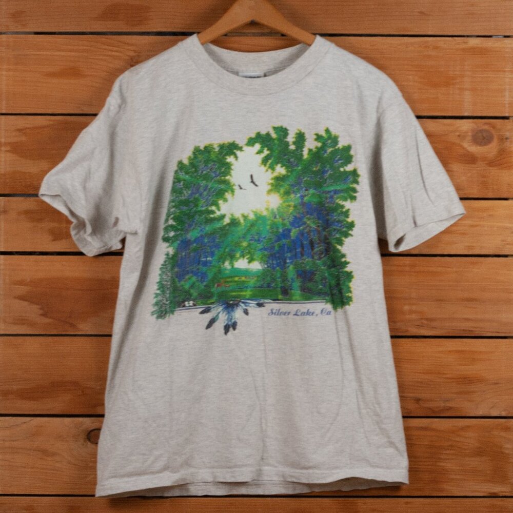 Vintage 90s Silver Lake, CA Nature Scene T-Shirt- Men's Large, Made In USA